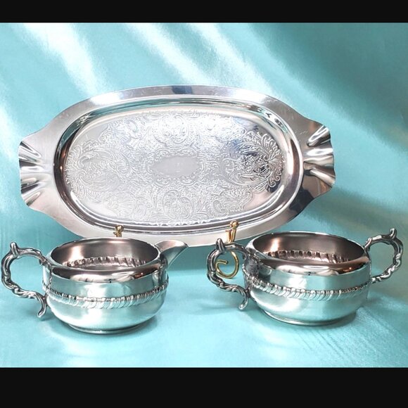 Viking Plate Silver Creamer, Sugar Bowl & Tray Set - Canadian Made - Picture 1 of 11